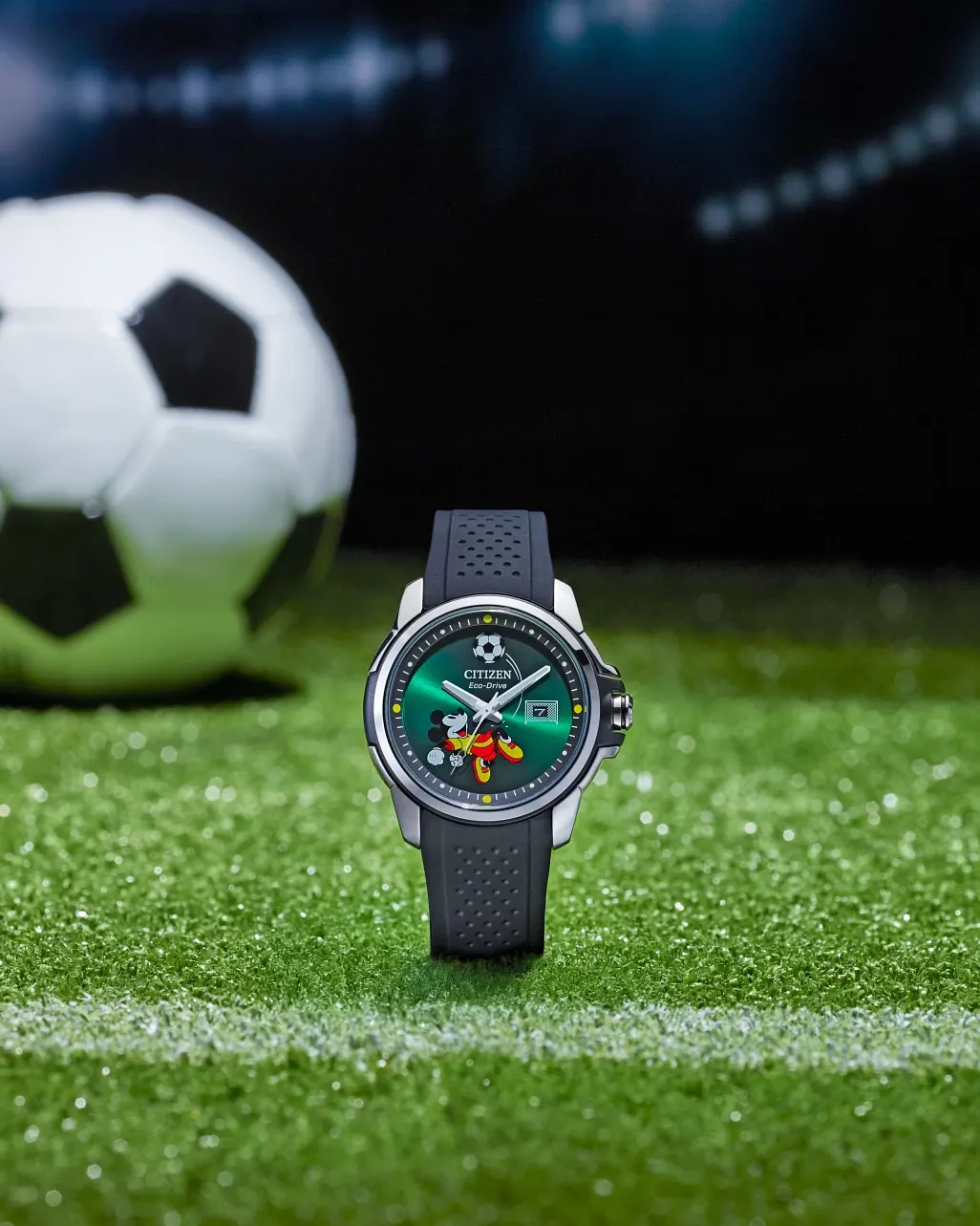 Mickey Soccer World Cup Green Dial Silicone Strap AW1656-08W | CITIZEN
